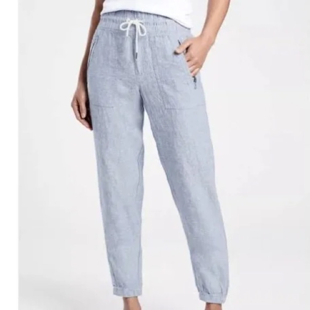 NWOT Athleta Cabo linen Joggers chambray Blue coastal active athletic pants 6